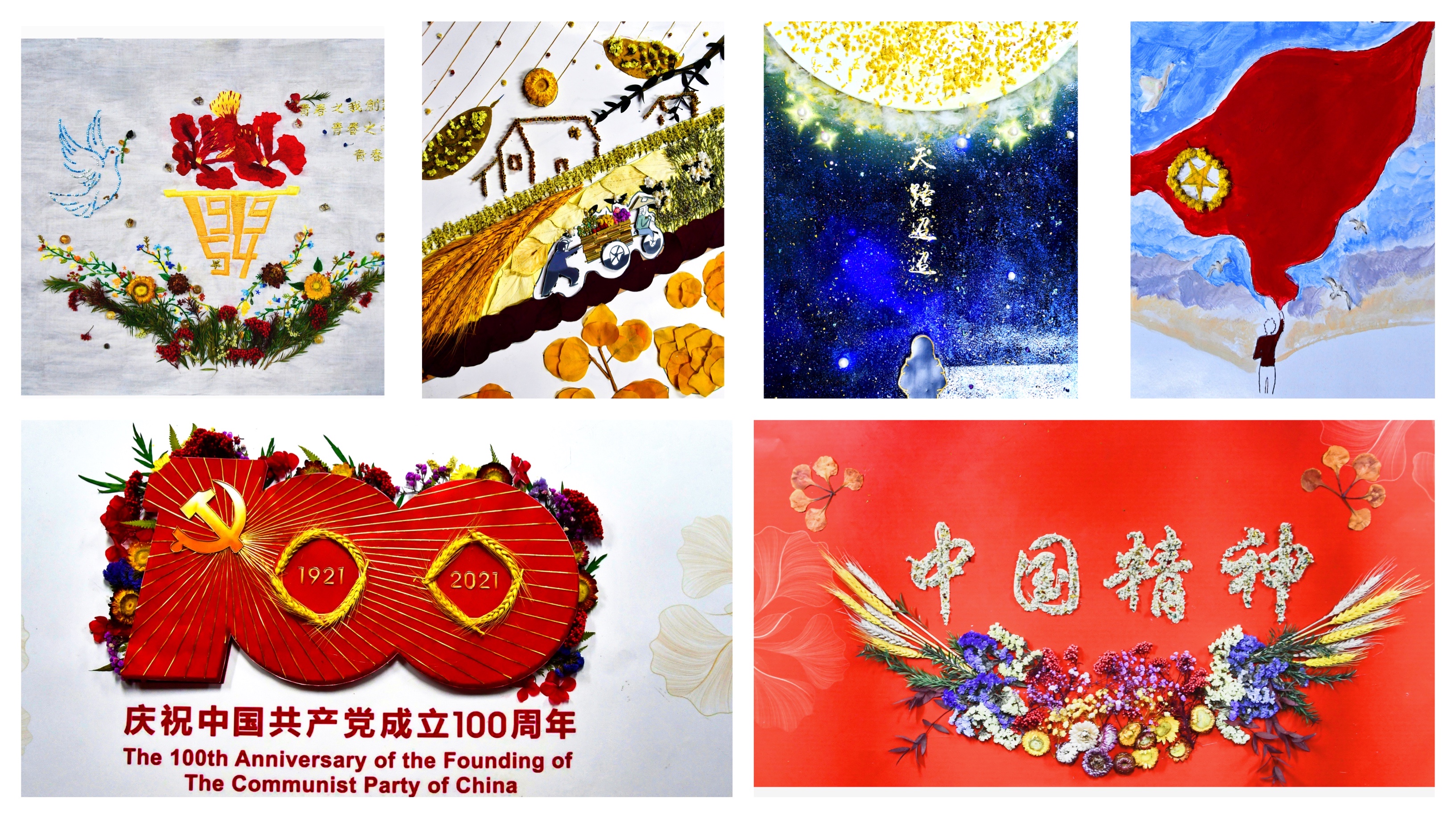 厦大学子创作植物贴画作品弘扬伟大建党精神 - 党史学习教育动态